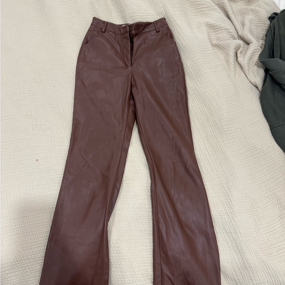 Meshki Brown Faux Leather Straight-Leg Pants - Picture 3 of 3